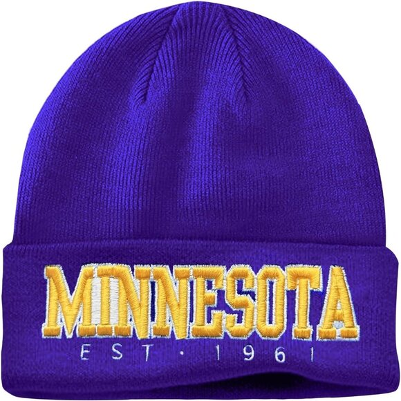 Women's Purple & Yellow Soft Knit Winter Hat For Cold Weather Beanie Toque Hat - Picture 1 of 6